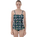 Mid Century Retro Floral 1970s 1960s Pattern 62 Twist Front Tankini Set