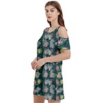 Mid Century Retro Floral 1970s 1960s Pattern 62 Women s Cold Shoulder Round Neck Mini Dress