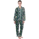 Mid Century Retro Floral 1970s 1960s Pattern 62 Women s Long Sleeve Satin Pajamas Set