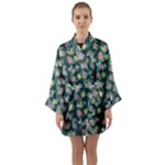 Mid Century Retro Floral 1970s 1960s Pattern 62 Long Sleeve Satin Kimono