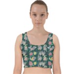 Mid Century Retro Floral 1970s 1960s Pattern 62 Velvet Racer Back Crop Top