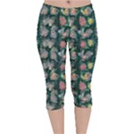 Mid Century Retro Floral 1970s 1960s Pattern 62 Velvet Capri Leggings 