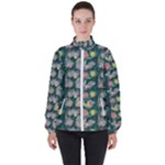 Mid Century Retro Floral 1970s 1960s Pattern 62 Women s High Neck Windbreaker