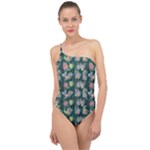 Mid Century Retro Floral 1970s 1960s Pattern 62 Classic One Shoulder Swimsuit