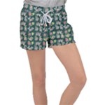 Mid Century Retro Floral 1970s 1960s Pattern 62 Women s Velour Lounge Shorts