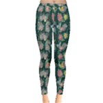 Mid Century Retro Floral 1970s 1960s Pattern 62 Inside Out Leggings