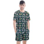 Mid Century Retro Floral 1970s 1960s Pattern 62 Men s Mesh T-Shirt and Shorts Set