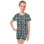 Mid Century Retro Floral 1970s 1960s Pattern 62 Kids  Mesh T-Shirt and Shorts Set