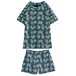 Mid Century Retro Floral 1970s 1960s Pattern 62 Kids  Swim T-Shirt and Shorts Set