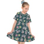 Mid Century Retro Floral 1970s 1960s Pattern 62 Kids  Short Sleeve Shirt Dress