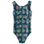 Mid Century Retro Floral 1970s 1960s Pattern 62 Kids  Cut-Out Back One Piece Swimsuit