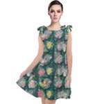 Mid Century Retro Floral 1970s 1960s Pattern 62 Tie Up Tunic Dress