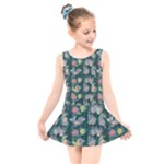Mid Century Retro Floral 1970s 1960s Pattern 62 Kids  Skater Dress Swimsuit