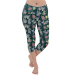 Mid Century Retro Floral 1970s 1960s Pattern 62 Lightweight Velour Capri Yoga Leggings