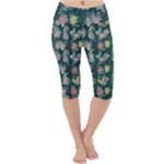 Mid Century Retro Floral 1970s 1960s Pattern 62 Lightweight Velour Cropped Yoga Leggings