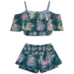 Mid Century Retro Floral 1970s 1960s Pattern 62 Kids  Off Shoulder Skirt Bikini