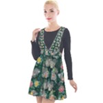 Mid Century Retro Floral 1970s 1960s Pattern 62 Plunge Pinafore Velour Dress