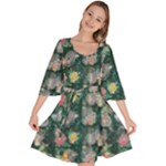 Mid Century Retro Floral 1970s 1960s Pattern 62 Velour Kimono Dress