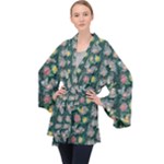 Mid Century Retro Floral 1970s 1960s Pattern 62 Long Sleeve Velvet Kimono 