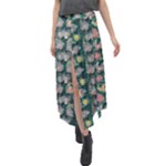 Mid Century Retro Floral 1970s 1960s Pattern 62 Velour Split Maxi Skirt