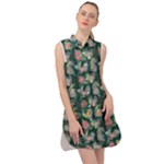 Mid Century Retro Floral 1970s 1960s Pattern 62 Sleeveless Shirt Dress