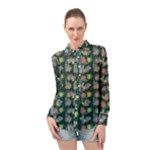 Mid Century Retro Floral 1970s 1960s Pattern 62 Long Sleeve Chiffon Shirt