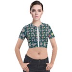Mid Century Retro Floral 1970s 1960s Pattern 62 Short Sleeve Cropped Jacket