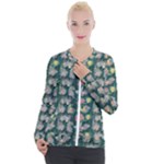 Mid Century Retro Floral 1970s 1960s Pattern 62 Casual Zip Up Jacket