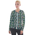 Mid Century Retro Floral 1970s 1960s Pattern 62 Velvet Zip Up Jacket