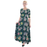 Mid Century Retro Floral 1970s 1960s Pattern 62 Half Sleeves Maxi Dress