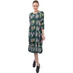 Mid Century Retro Floral 1970s 1960s Pattern 62 Ruffle End Midi Chiffon Dress