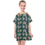 Mid Century Retro Floral 1970s 1960s Pattern 62 Kids  One Piece Chiffon Dress