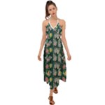 Mid Century Retro Floral 1970s 1960s Pattern 62 Halter Tie Back Dress 