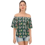 Mid Century Retro Floral 1970s 1960s Pattern 62 Off Shoulder Short Sleeve Top