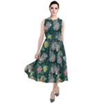 Mid Century Retro Floral 1970s 1960s Pattern 62 Round Neck Boho Dress