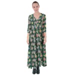 Mid Century Retro Floral 1970s 1960s Pattern 62 Button Up Maxi Dress