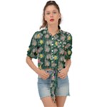 Mid Century Retro Floral 1970s 1960s Pattern 62 Tie Front Shirt 