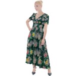 Mid Century Retro Floral 1970s 1960s Pattern 62 Button Up Short Sleeve Maxi Dress