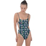 Mid Century Retro Floral 1970s 1960s Pattern 62 Tie Strap One Piece Swimsuit