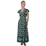 Mid Century Retro Floral 1970s 1960s Pattern 62 Flutter Sleeve Maxi Dress