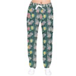 Mid Century Retro Floral 1970s 1960s Pattern 62 Women Velvet Drawstring Pants