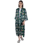Mid Century Retro Floral 1970s 1960s Pattern 62 Maxi Satin Kimono