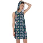 Mid Century Retro Floral 1970s 1960s Pattern 62 Racer Back Hoodie Dress