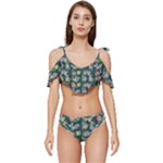 Mid Century Retro Floral 1970s 1960s Pattern 62 Ruffle Edge Tie Up Bikini Set	
