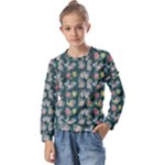 Mid Century Retro Floral 1970s 1960s Pattern 62 Kids  Long Sleeve T-Shirt with Frill 