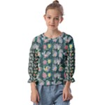 Mid Century Retro Floral 1970s 1960s Pattern 62 Kids  Cuff Sleeve Top