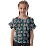 Mid Century Retro Floral 1970s 1960s Pattern 62 Kids  Cut Out Flutter Sleeves