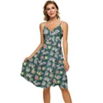 Mid Century Retro Floral 1970s 1960s Pattern 62 Sleeveless Tie Front Chiffon Dress