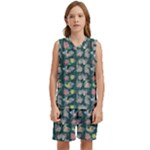 Mid Century Retro Floral 1970s 1960s Pattern 62 Kids  Basketball Mesh Set
