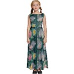 Mid Century Retro Floral 1970s 1960s Pattern 62 Kids  Satin Sleeveless Maxi Dress